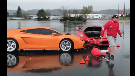 Watch a Ferrari F430 Smack Into a Lamborghini Gallardo