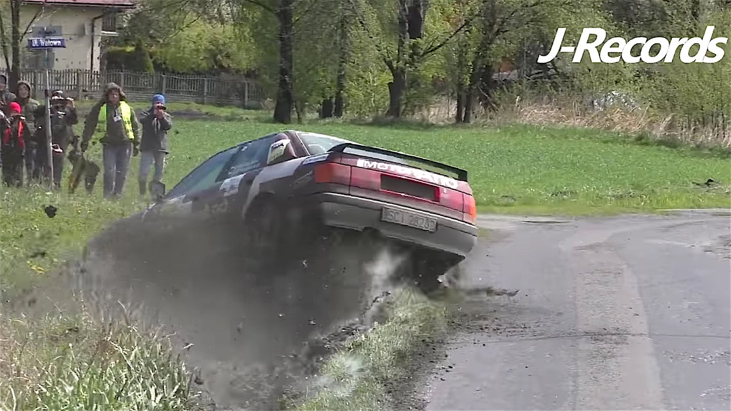 Watch a Bunch of Rally Cars Crash Into a Ditch