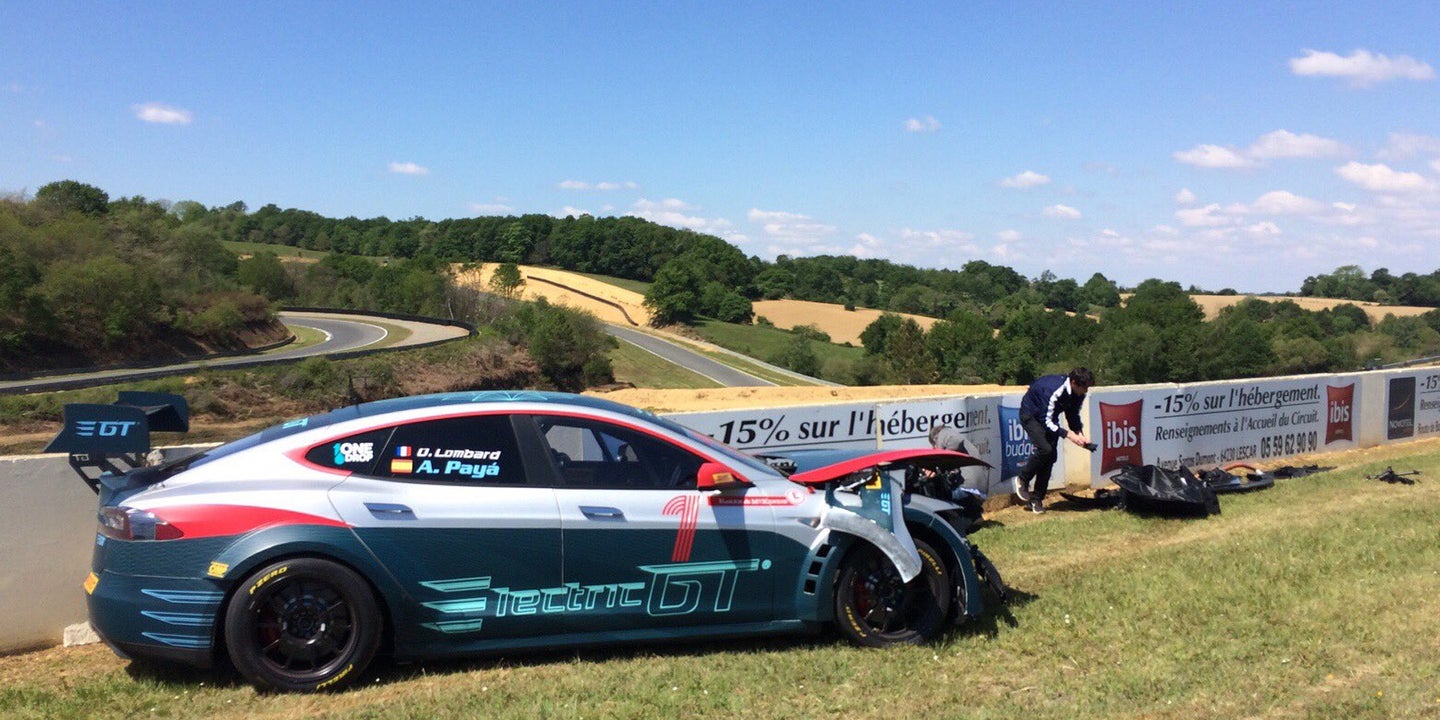 One of Electric GT&#8217;s Tesla Model S Race Cars Crashed on Track
