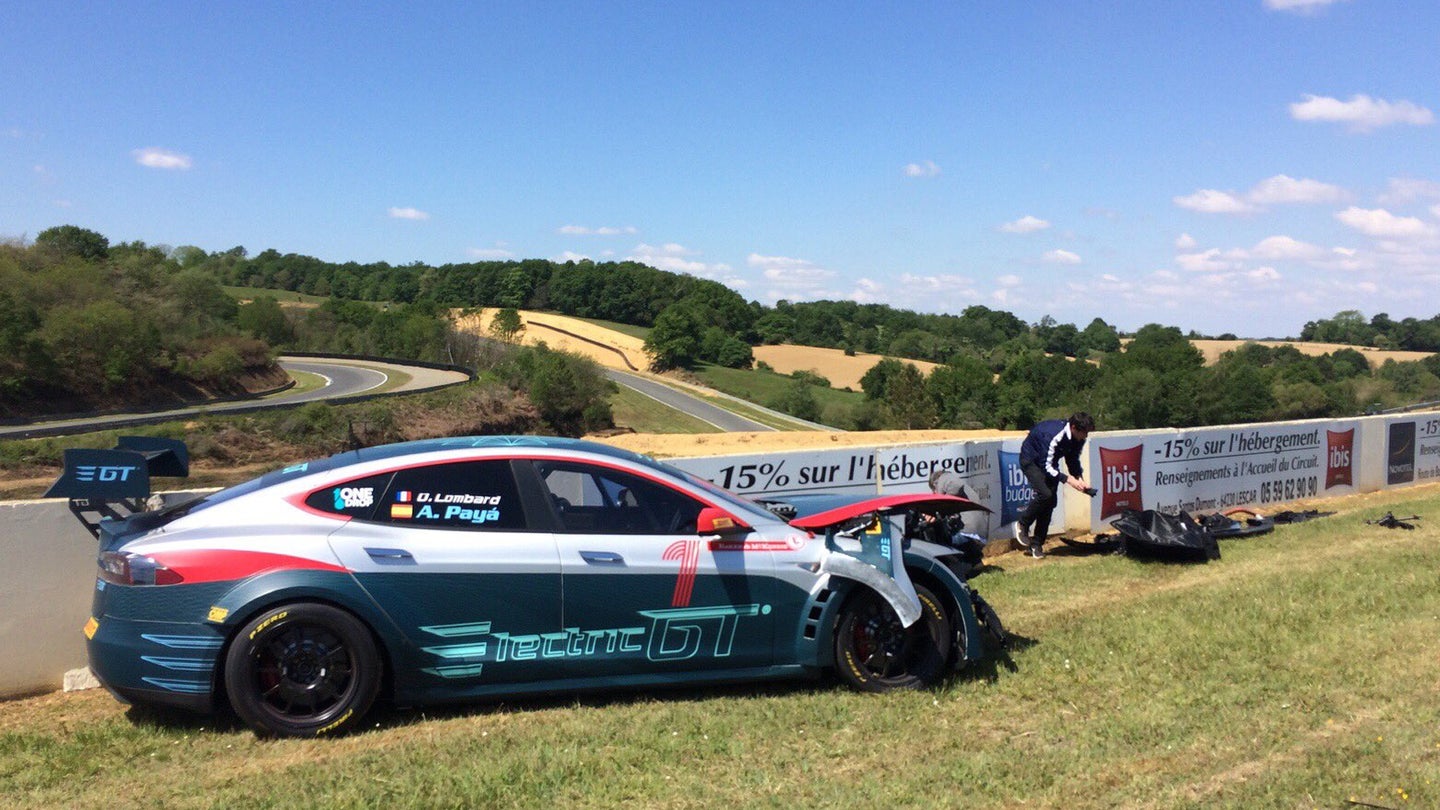 One of Electric GT’s Tesla Model S Race Cars Crashed on Track
