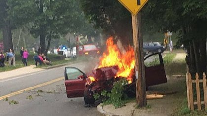 Massachusetts Man Saves Woman from Burning Car with a Baseball Bat