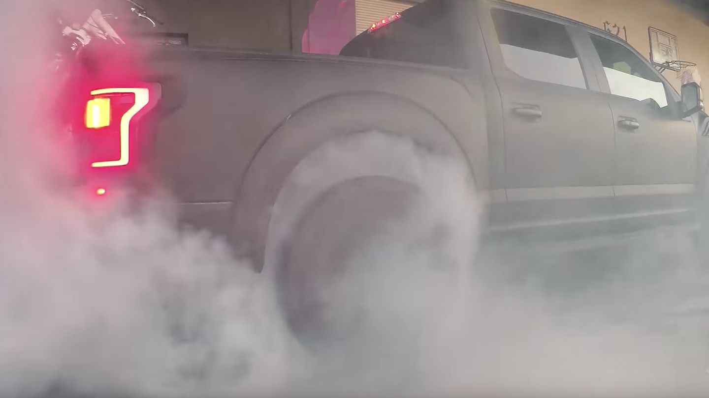 Watch Ken Block Do a Huge Burnout in His New Ford F-150 Raptor