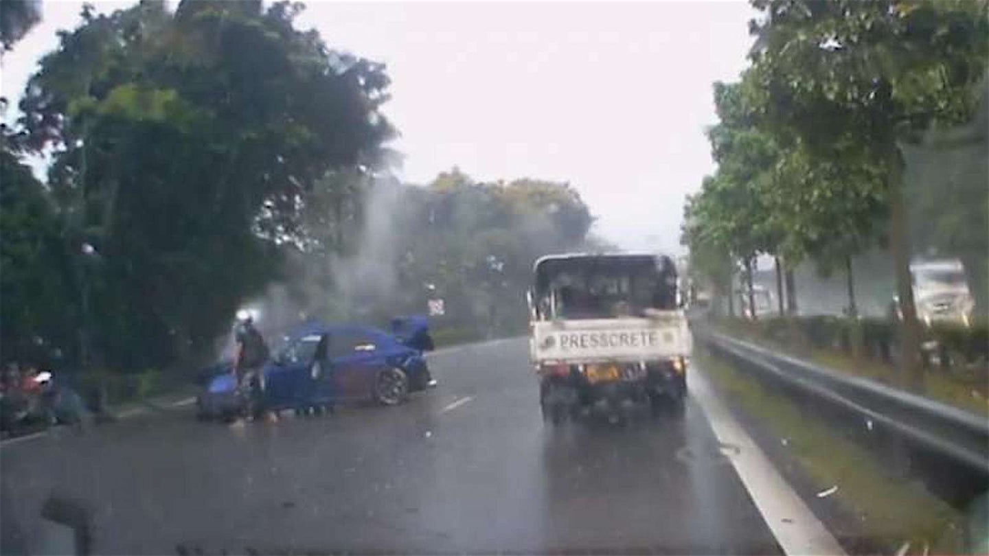 Watch a Subaru Driver’s Reckless Wet Weather Driving End in a Nasty Crash