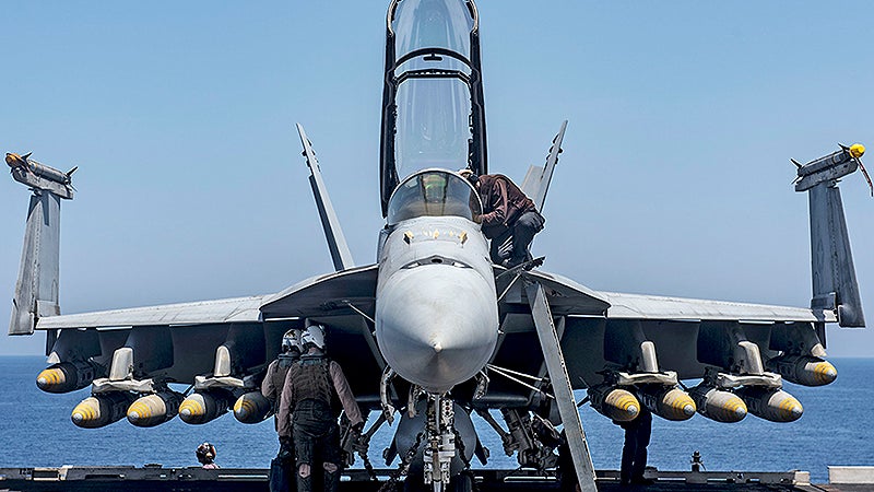This Syria-Bound Super Hornet Is Carrying A Uniquely Massive Bomb Load