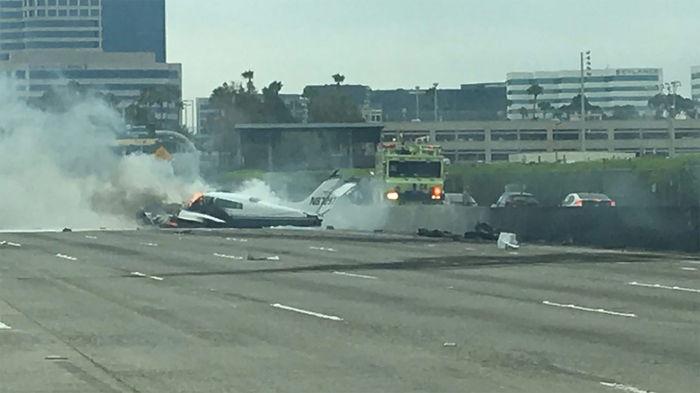 Small Plane Crashes on Interstate 405 in Southern California, Explodes into Fireball