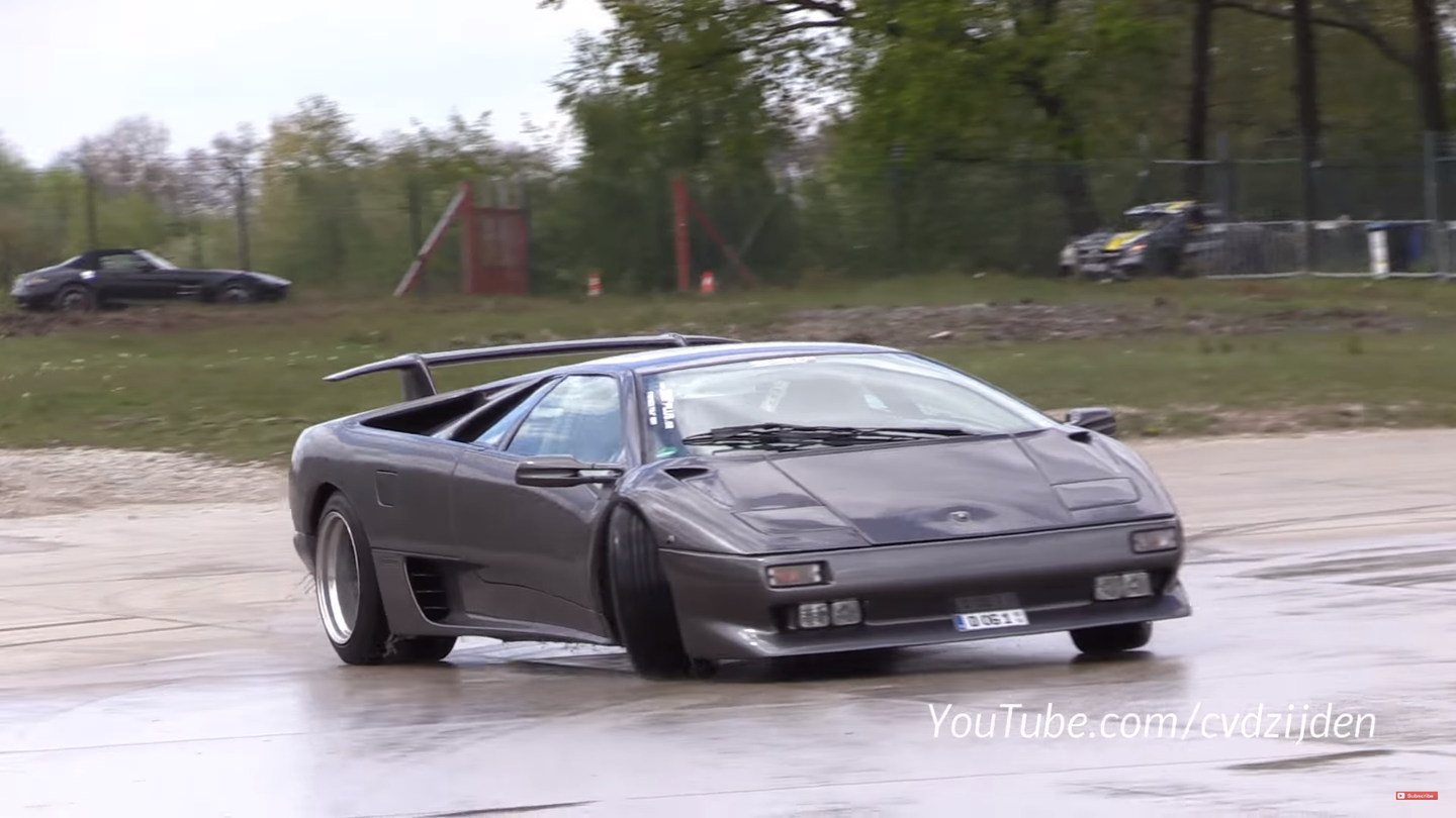Watch This Lamborghini Diablo Hit the Skid Pad a Little Too Hard
