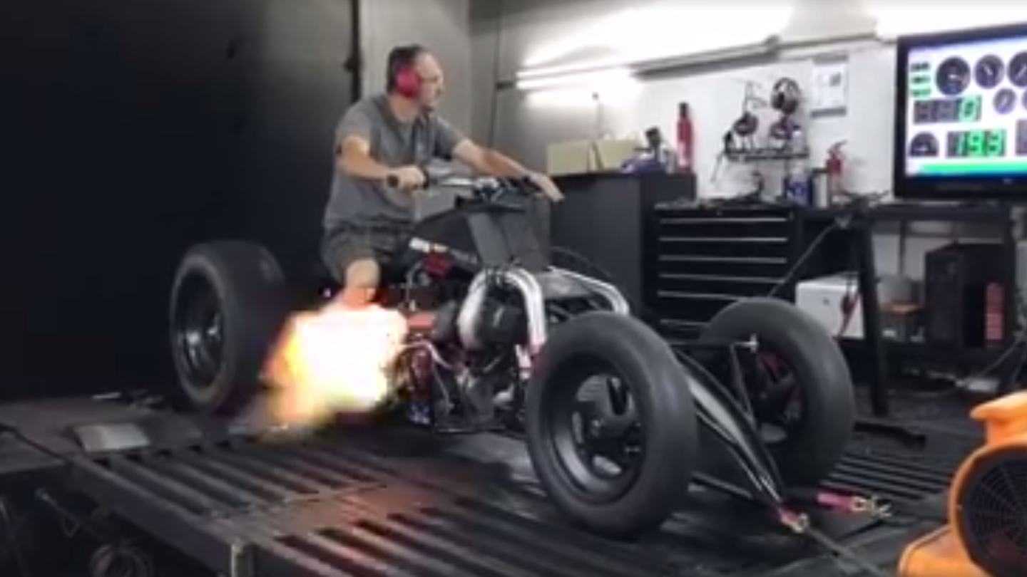 Watch This Hayabusa-Engined Drag Quad Spit Fire on the Dyno