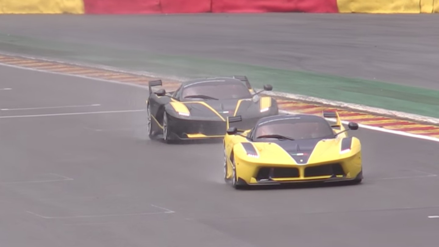 Watch These $3 Million Ferrari FXX-Ks Run Laps at a Very Wet Spa-Francorchamps