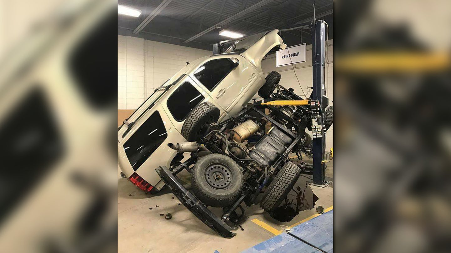 This Chevrolet Tahoe Frame Swap at a Dealership Has Not Gone Well at All