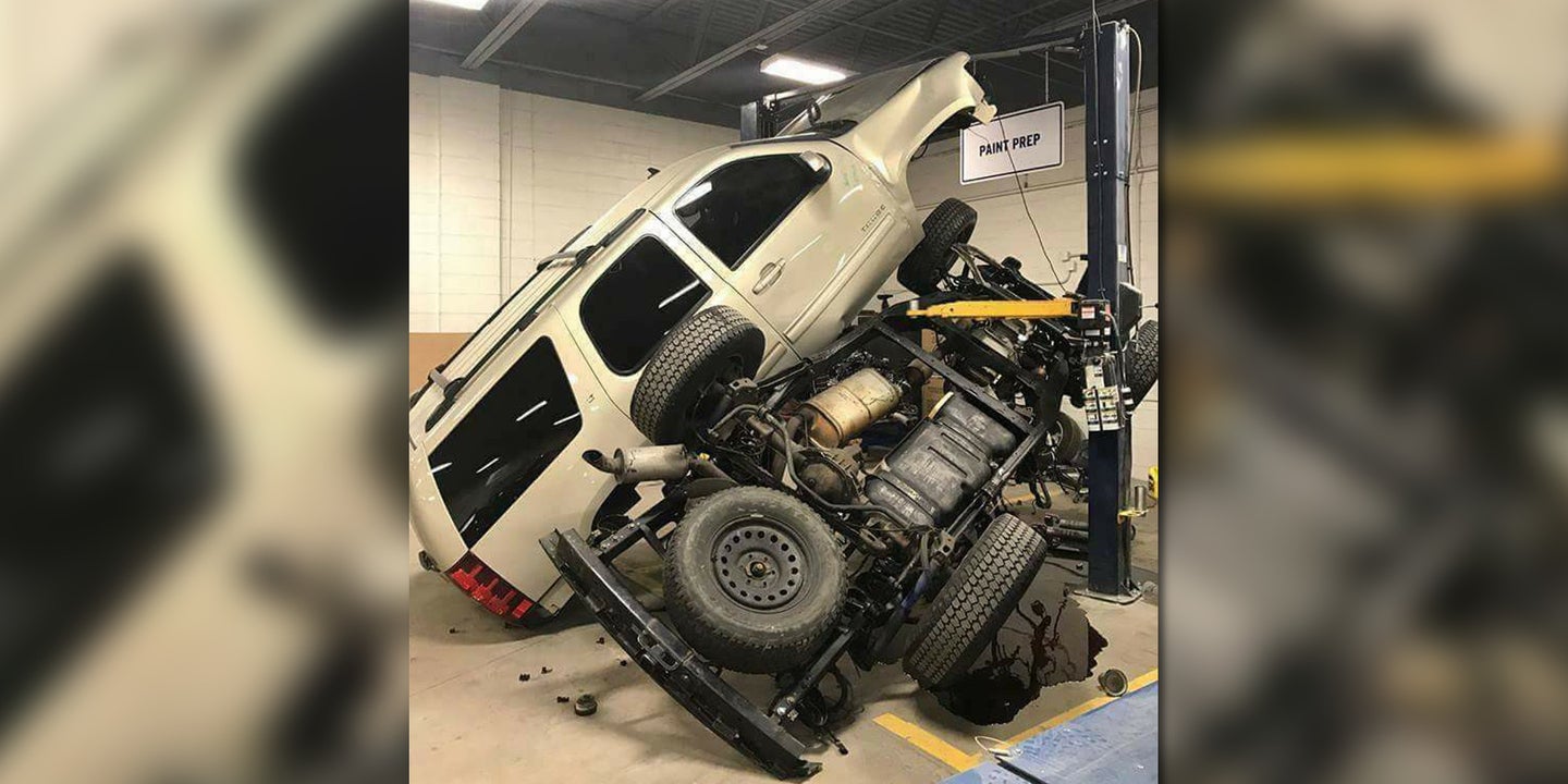 This Chevrolet Tahoe Frame Swap at a Dealership Has Not Gone Well at All