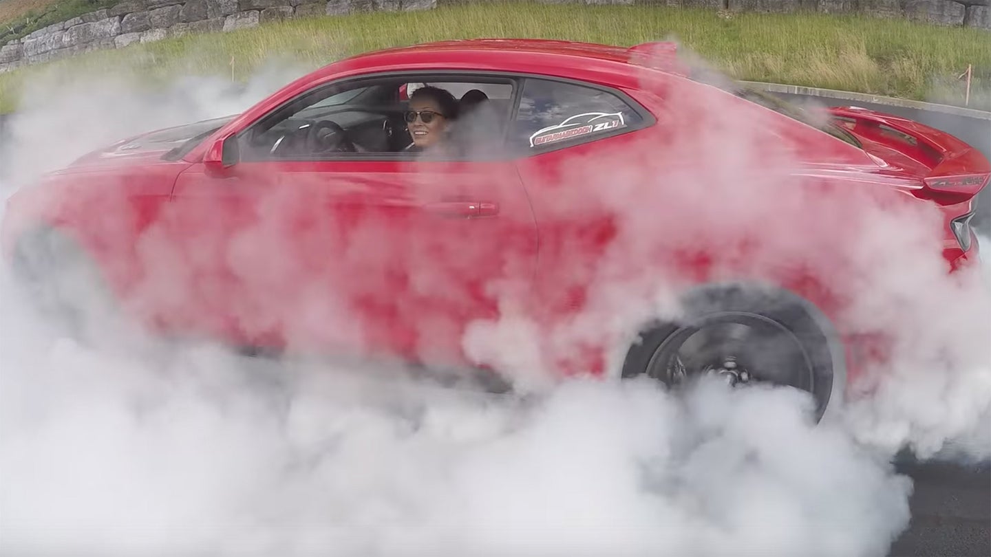 Watch This Guy Teach His Girlfriend How to Do a Burnout in a Camaro ZL1