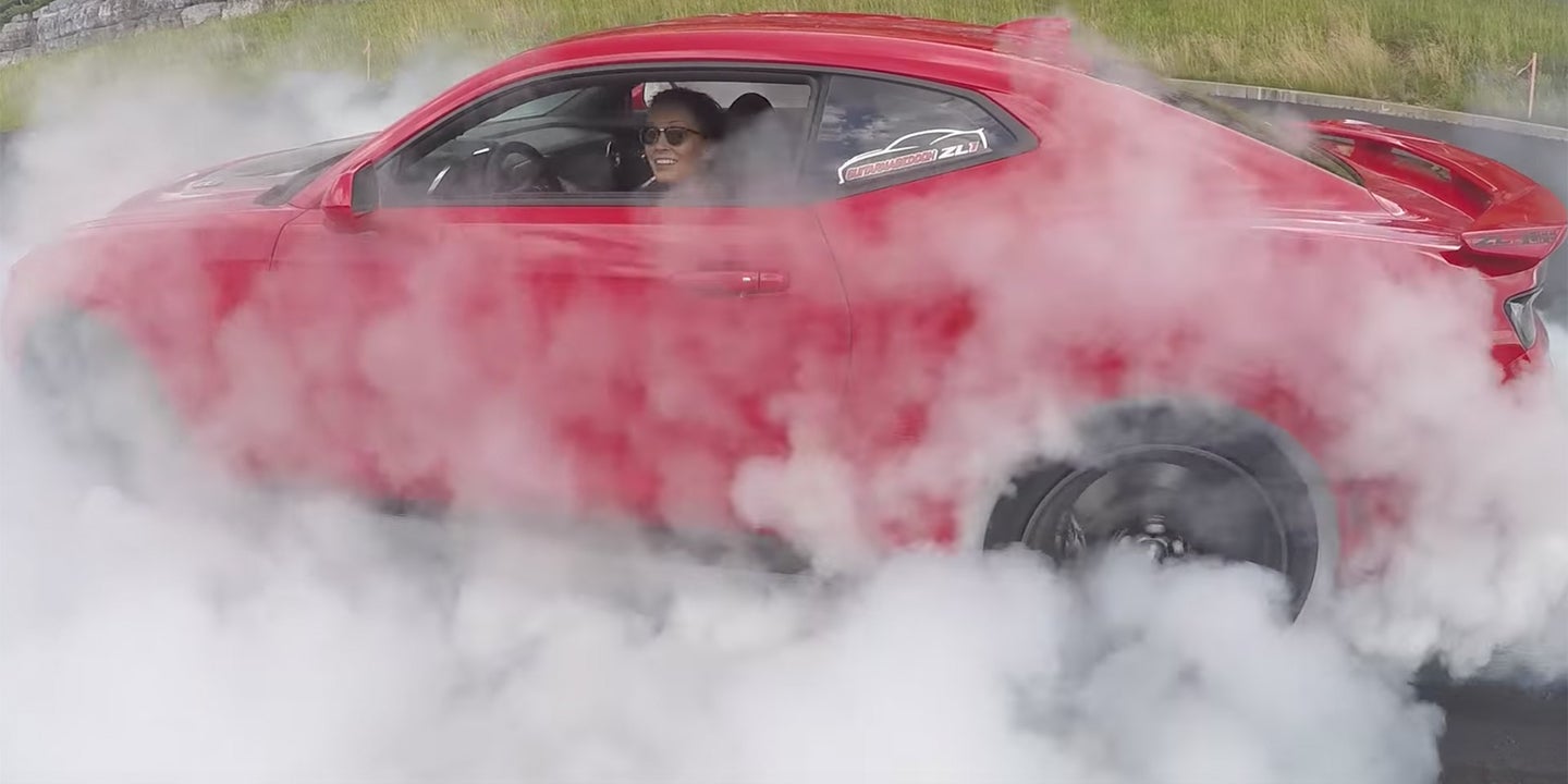 Watch This Guy Teach His Girlfriend How to Do a Burnout in a Camaro ZL1
