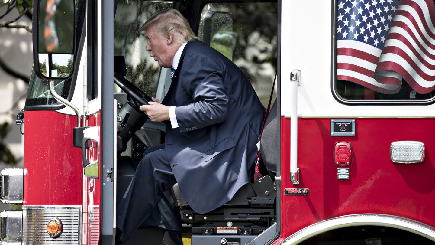 President Trump Plays in Fire Truck at the White House