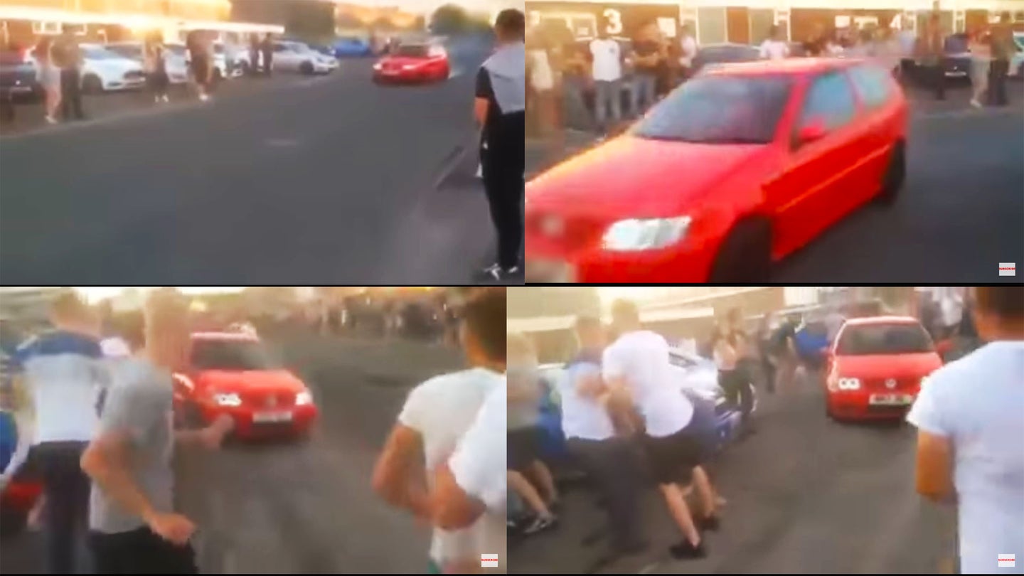 Watch This VW Polo Completely Wipe Out at a UK Car Meet