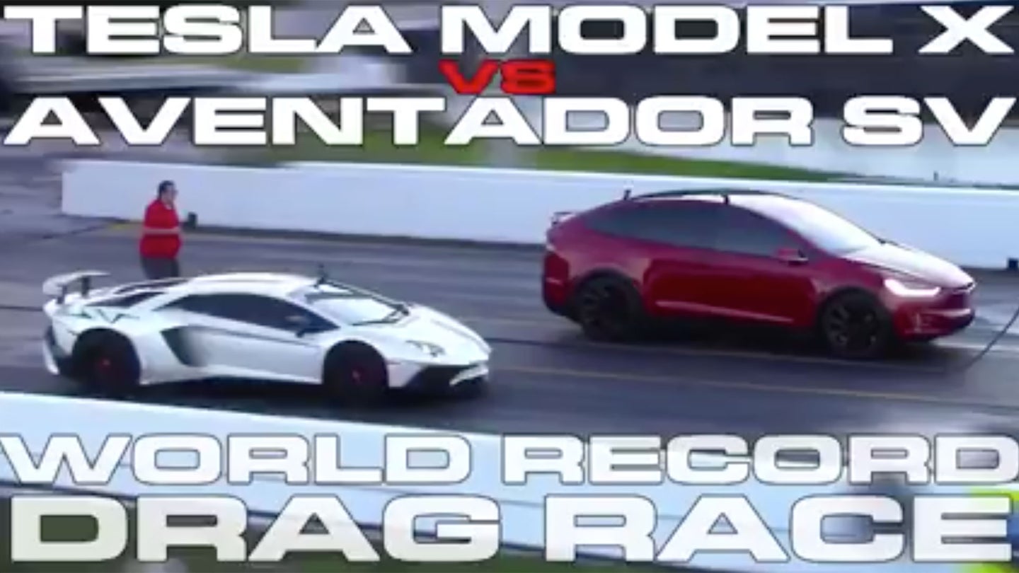 Watch This Tesla Model X P100D Go Up Against A Lamborghini Aventador LP570-4 SV