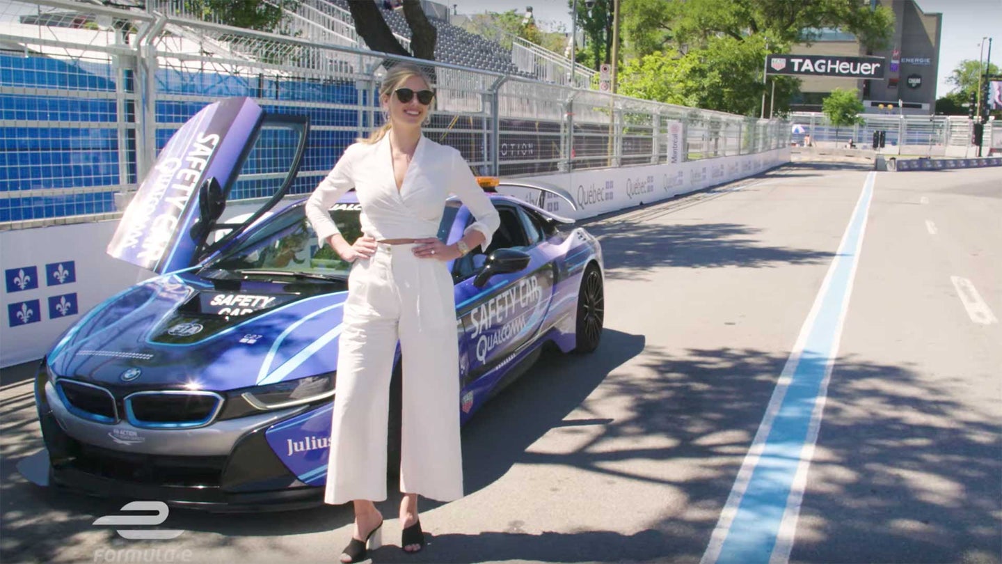 Watch Kate Upton Whip Around A Formula E Circuit in A BMW i8