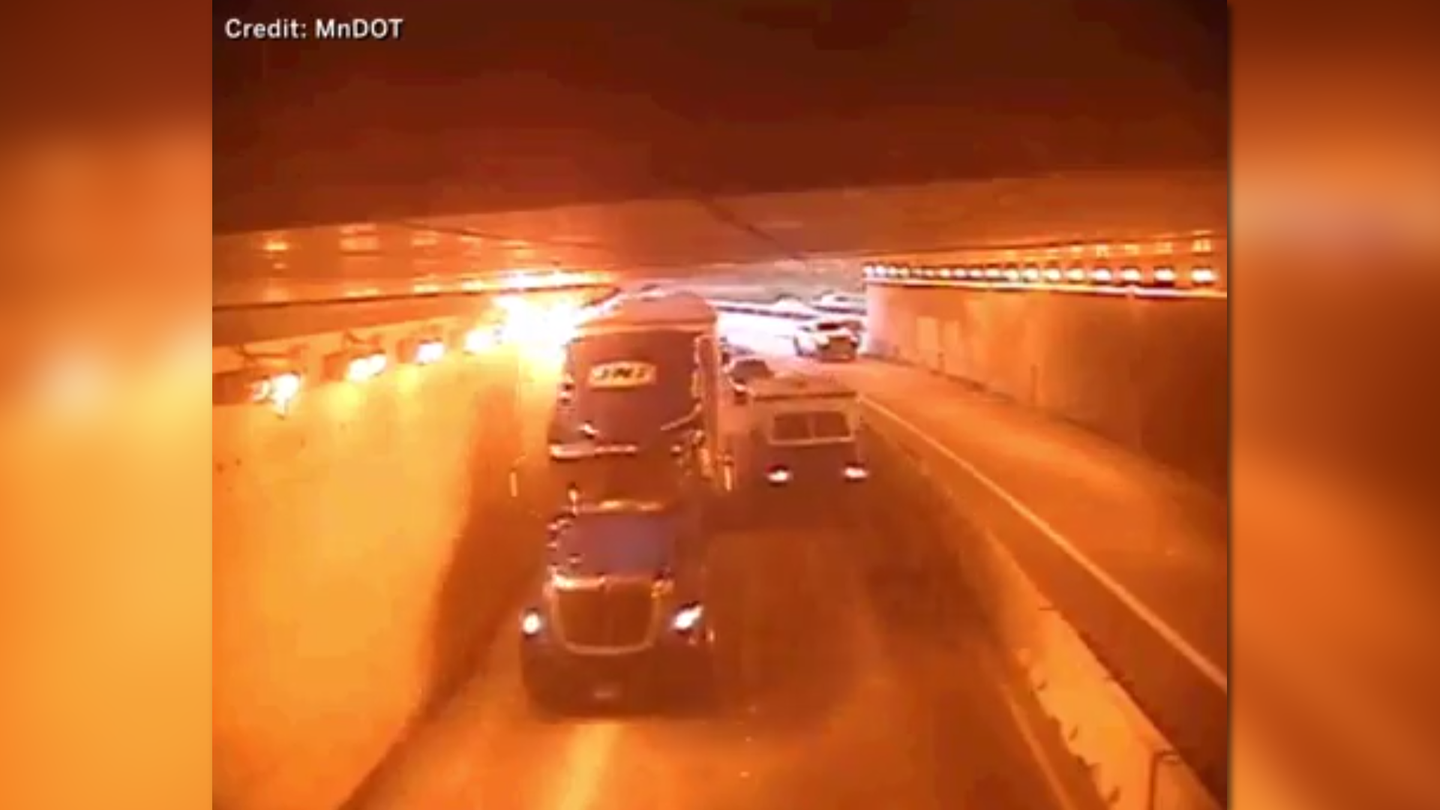 Watch This Semi-Truck Smash 47 Overhead Tunnel Lights in the Middle of Rush Hour
