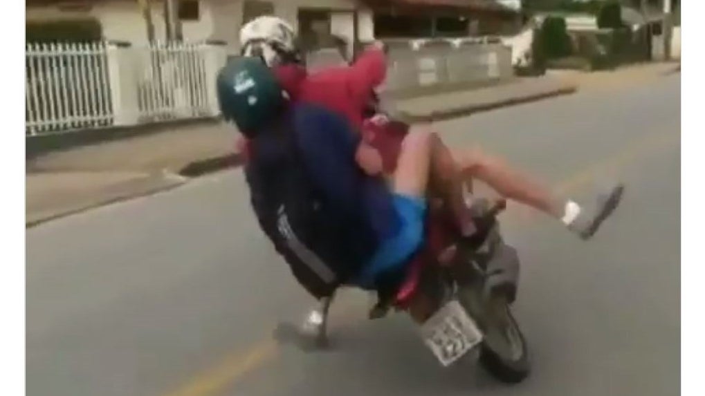 Tandem Motorcycle Wheelie Goes Terribly, Horribly Wrong