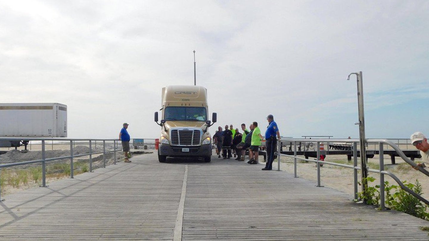 Tractor Trailer Trapped After Driving for Miles on Boardwalk Near Atlantic City