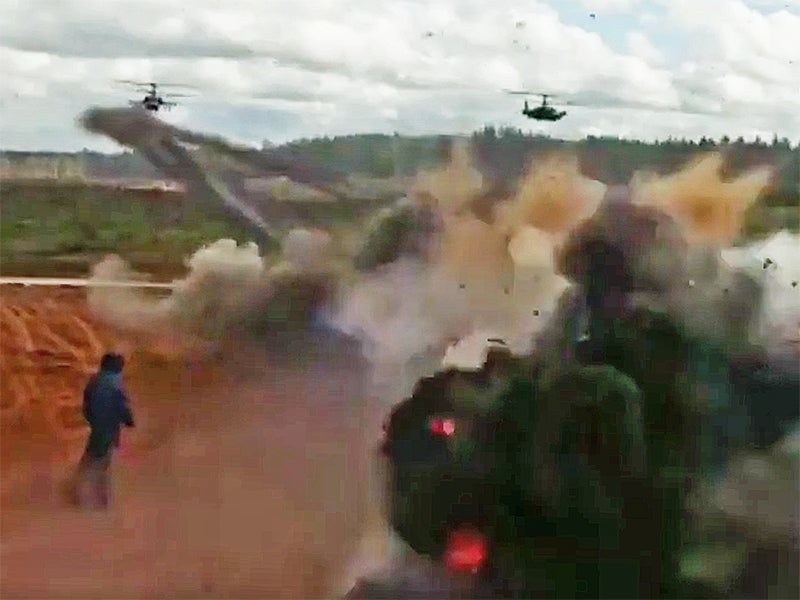 Watch This Russian KA-52 Attack Chopper Accidentally Fire Rockets at Exercise Observers