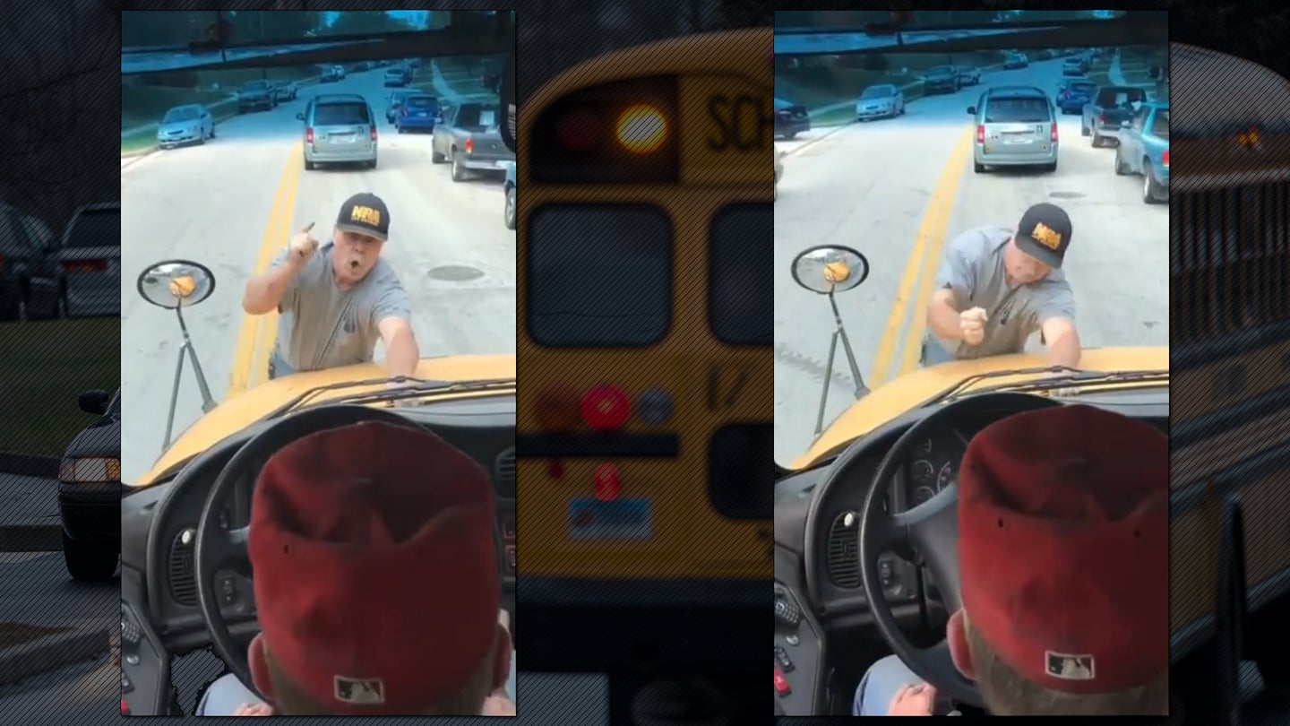 Watch this Angry Man Hang on to a Moving School Bus