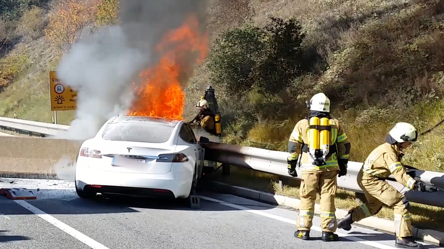 Watch Firefighters Battle a Blazing Tesla Model S
