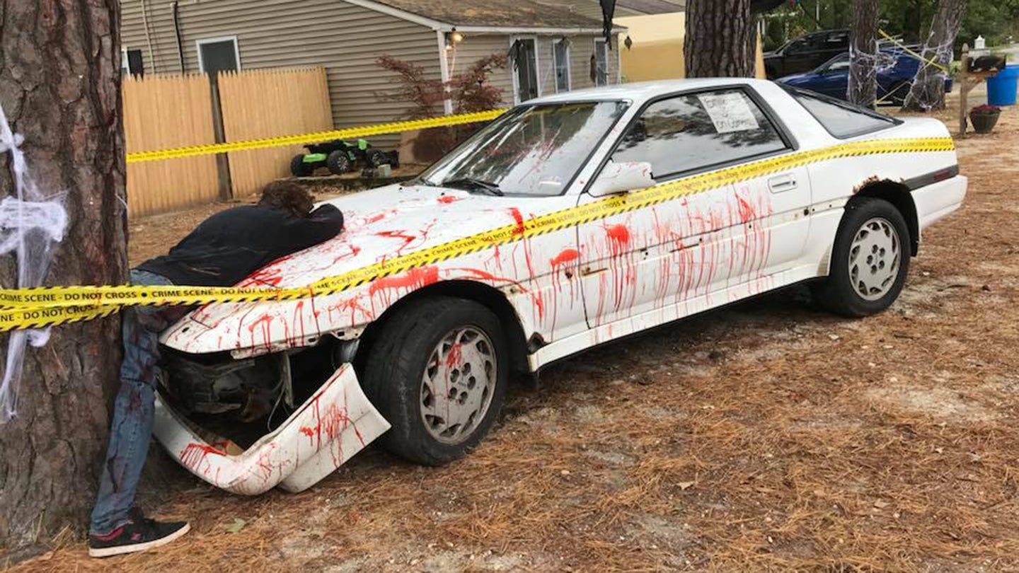 Bloody Toyota Supra Crash Halloween Display in New Jersey Sparks Neighborhood Fight