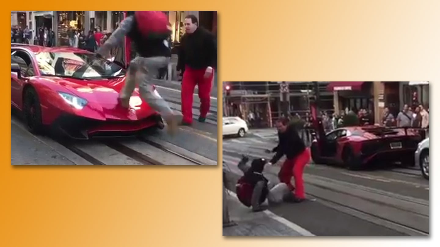 Man Jumps On Top of a Lamborghini Aventador SV, Gets Knocked Out by the Owner