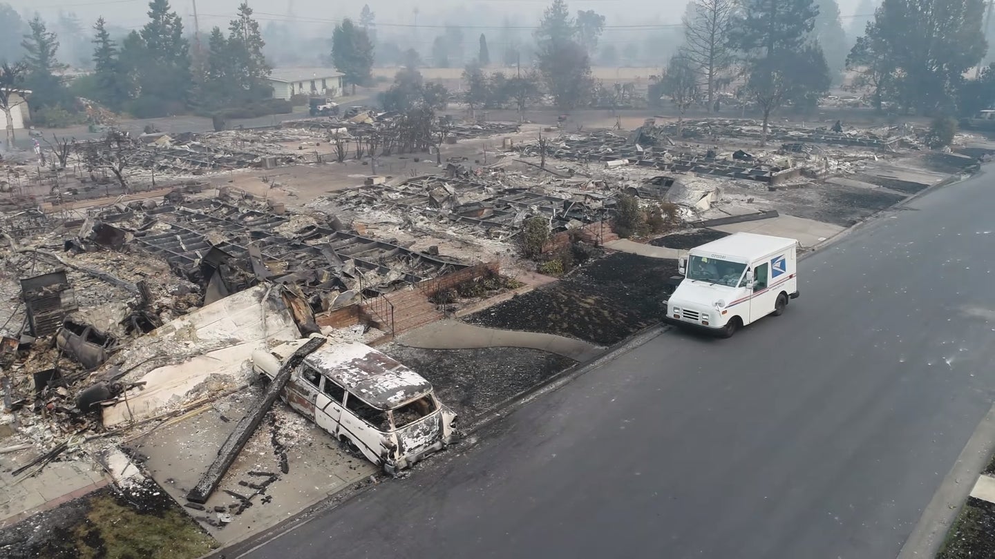 Eerie Drone Footage Shows Postal Worker Deliver Mail in Wildfire-Destroyed Neighborhood