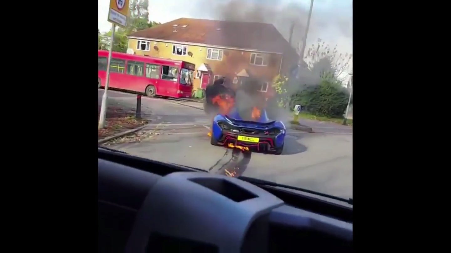 Watch This McLaren P1 Goes Up in Flames in the UK