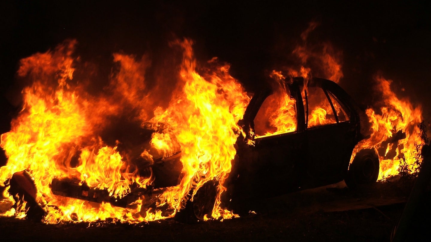 Lady Torches Own Car with Flamethrower
