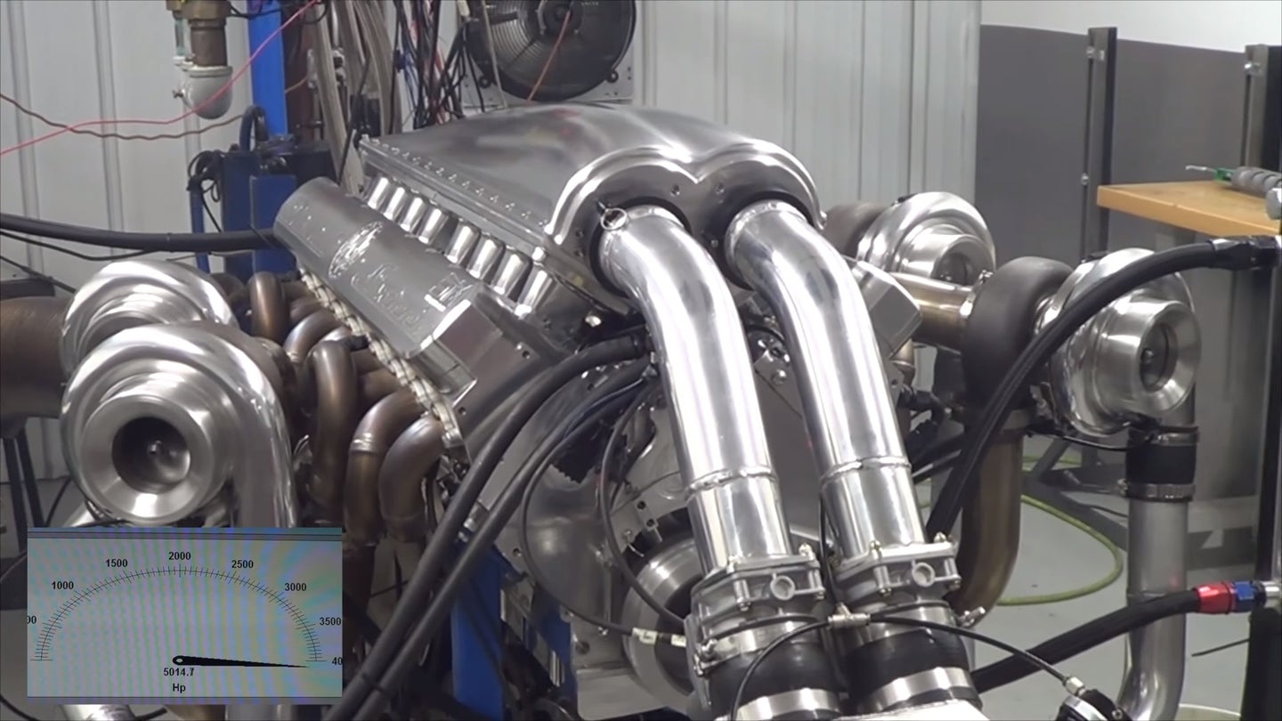 Watch This Extreme 12.3-Liter, Quad-Turbo, 5,000-HP V-16 Engine Get Dyno Tested