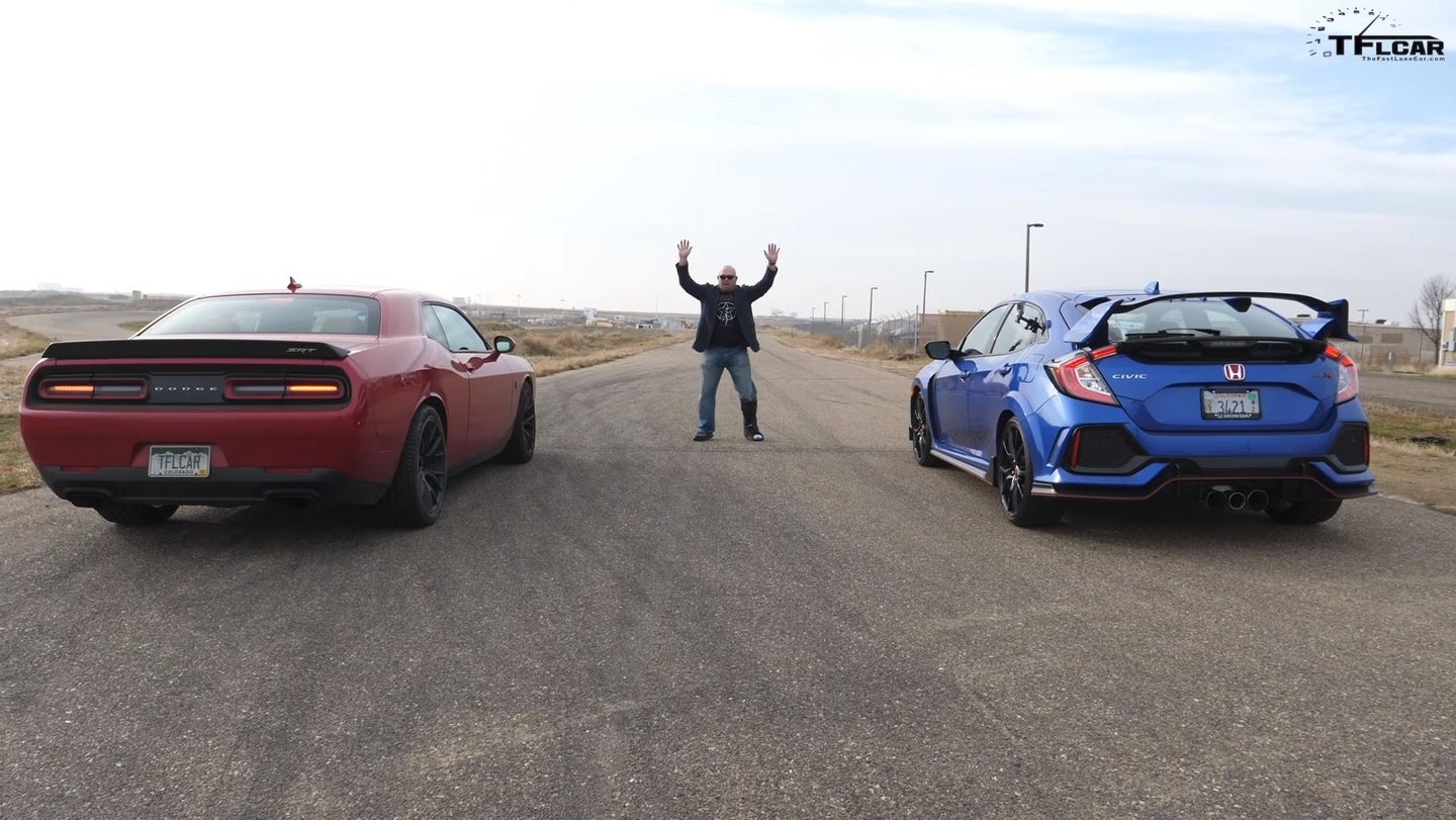 Watch a Father and Son Race a Dodge Challenger Hellcat and Honda Civic Type R