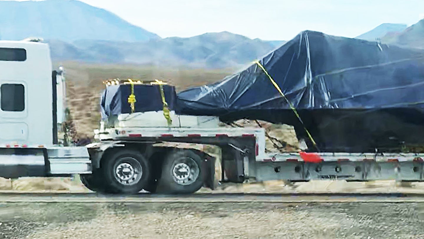 Pictures Emerge Of Covered F-117 Being Transported On A Trailer In Southern Nevada