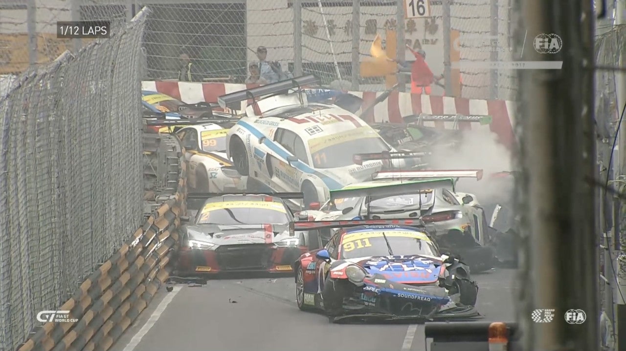 Watch the Carnage of the Costly GT World Cup Pileup In Macau