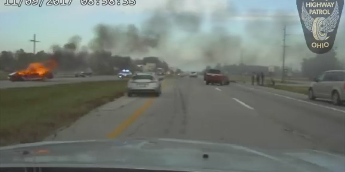 Watch a Police Officer and a Nurse Pull an Alleged DUI Suspect from a Burning Ford Mustang