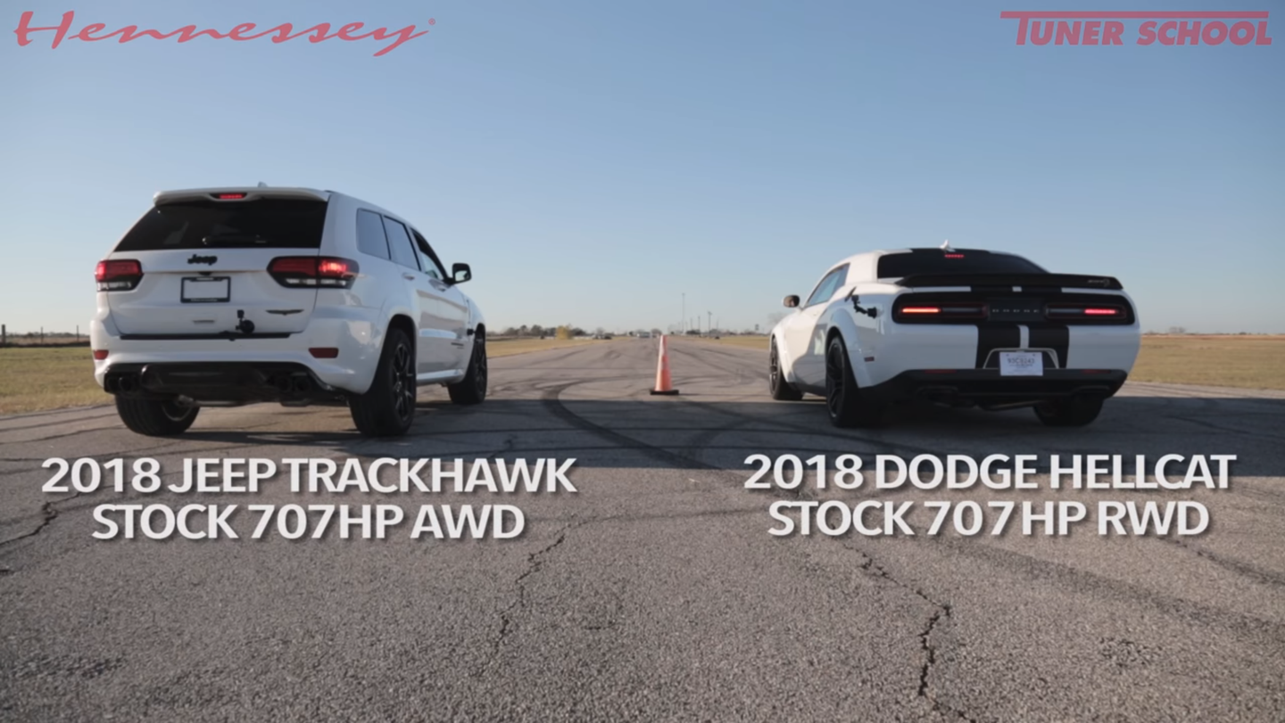 Here’s the Grand Cherokee Trackhawk vs. Challenger Hellcat Drag Race You’ve Been Waiting For