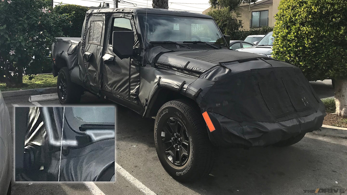 Exclusive Spy Shots Suggest 2019 Jeep Wrangler Pickup Truck Will Still Have Fold-Down Windshield