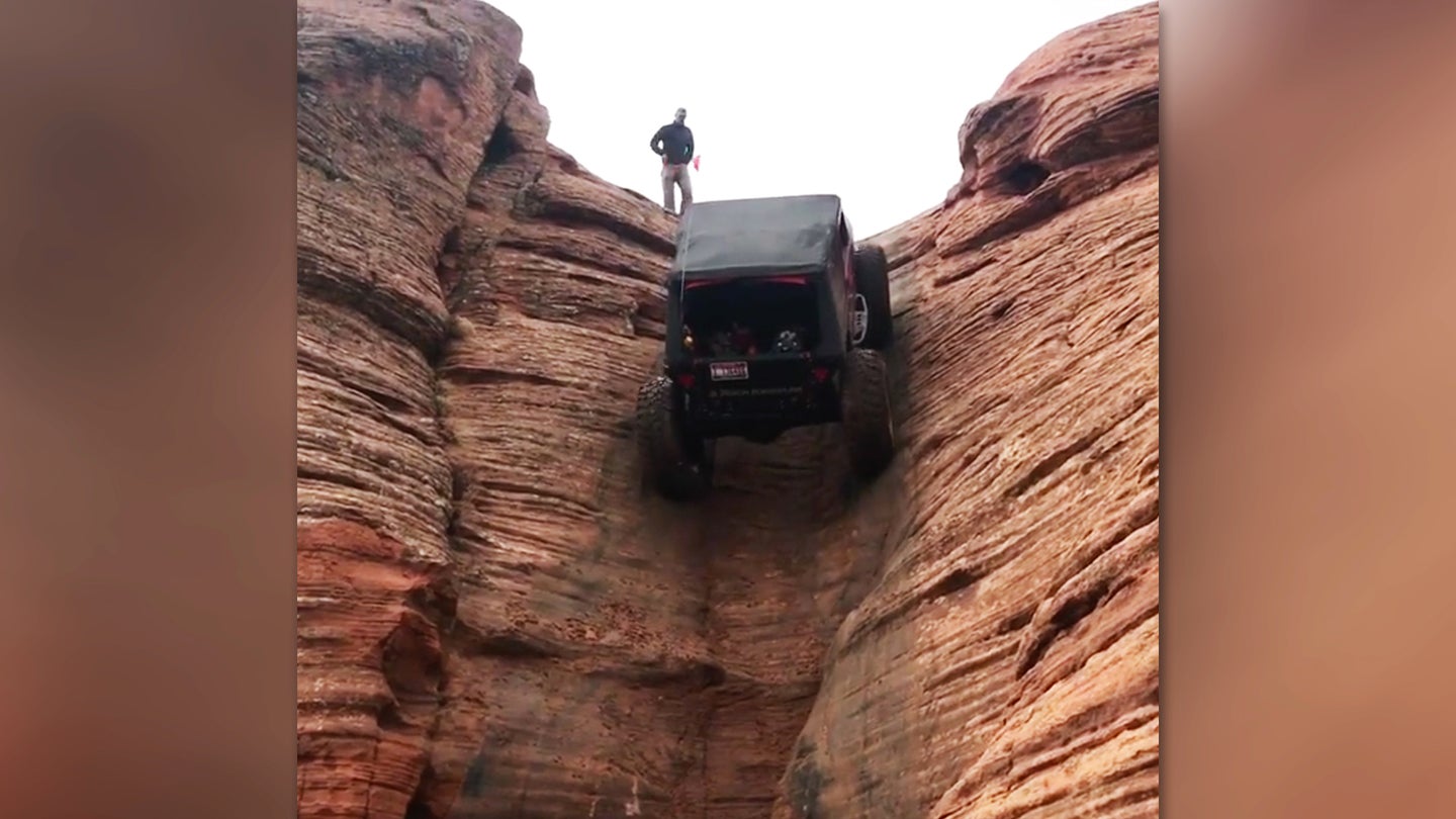 Witness This Old Jeep Wrangler Climb a Dang Vertical Canyon Wall
