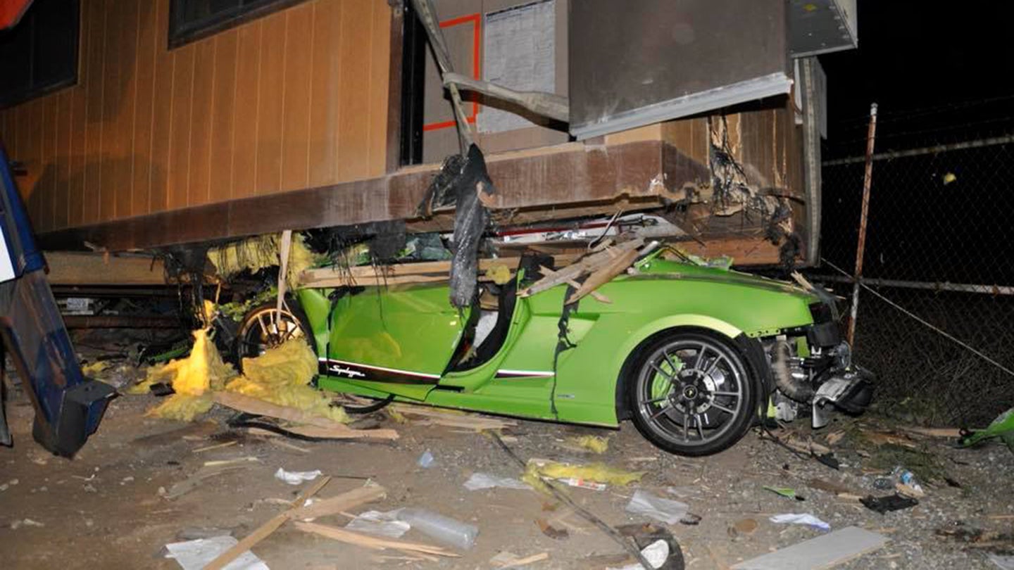 Alleged Drunk Driver Crashes Lamborghini Gallardo Under Construction Trailer