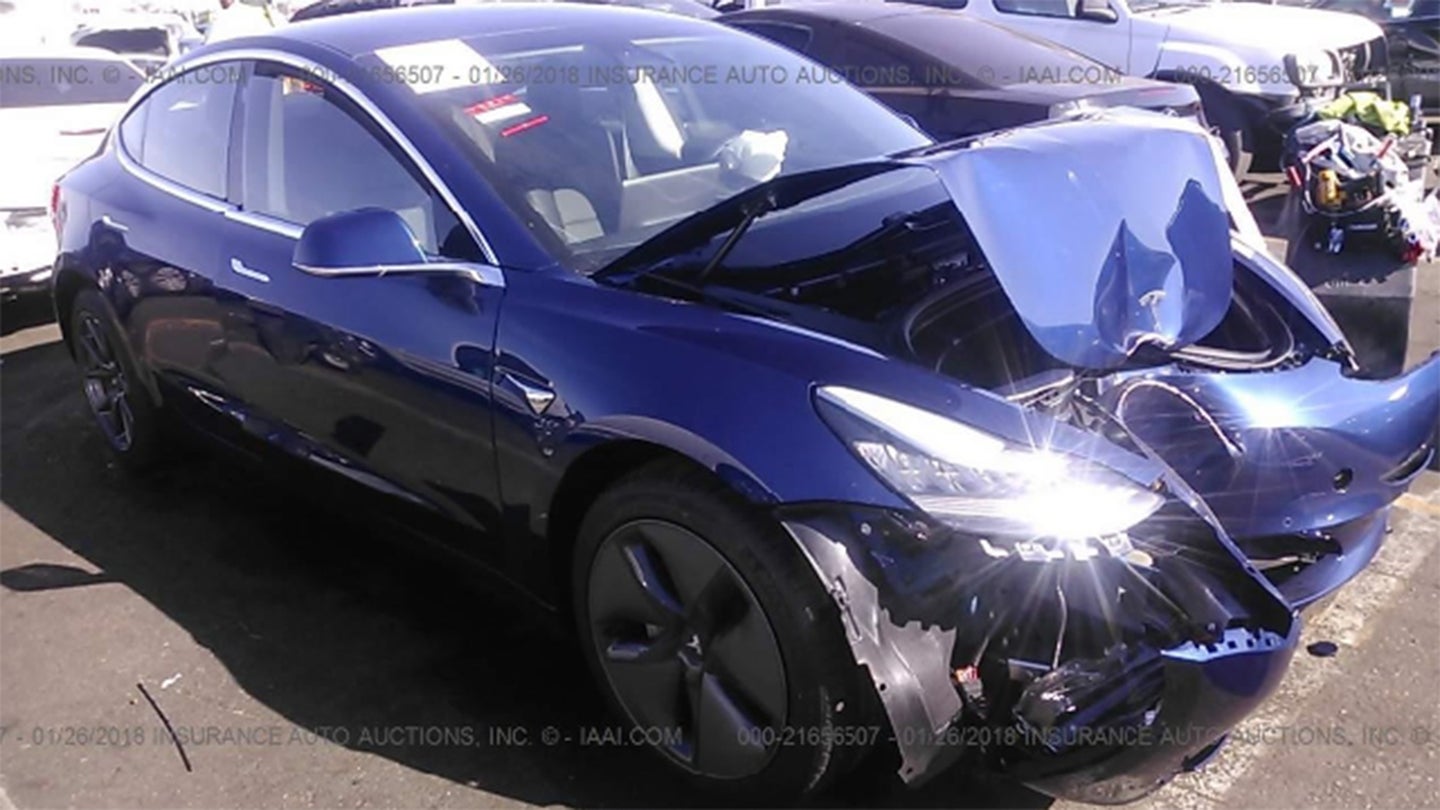 There’s Already a Smashed-Up Tesla Model 3 at a Salvage Auction