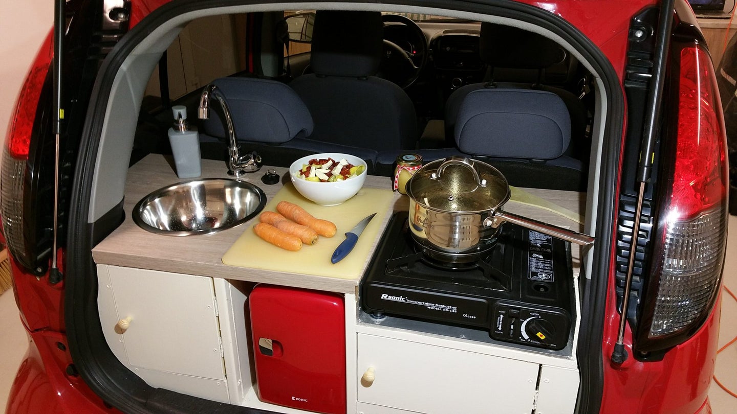 Man Installs Functional Kitchen in Electric Car