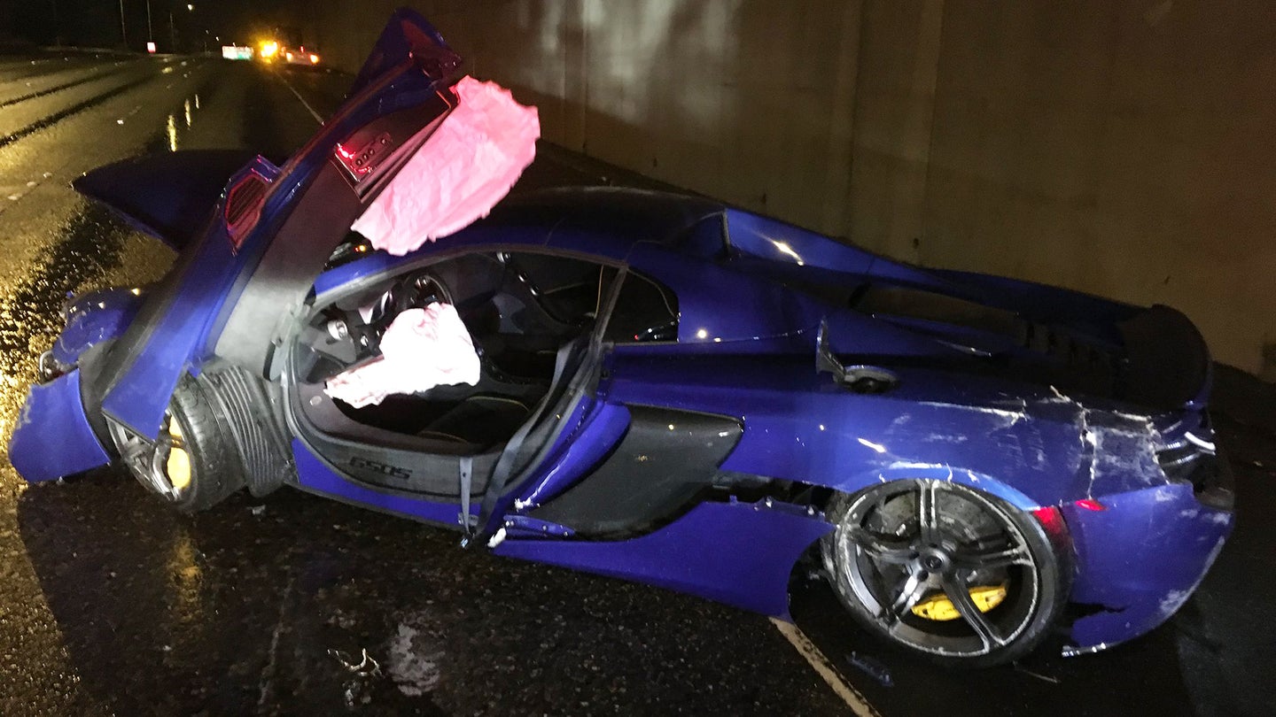 Seattle Driver Crashes Rental McLaren 650S on Wet Road, Blames Summer Tires