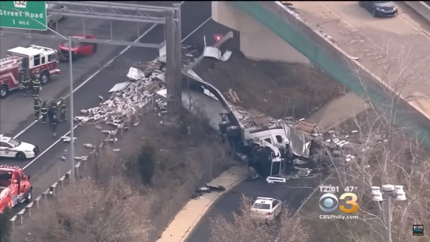 Truck Carrying Empty Kegs Drives Off Pennsylvania Overpass