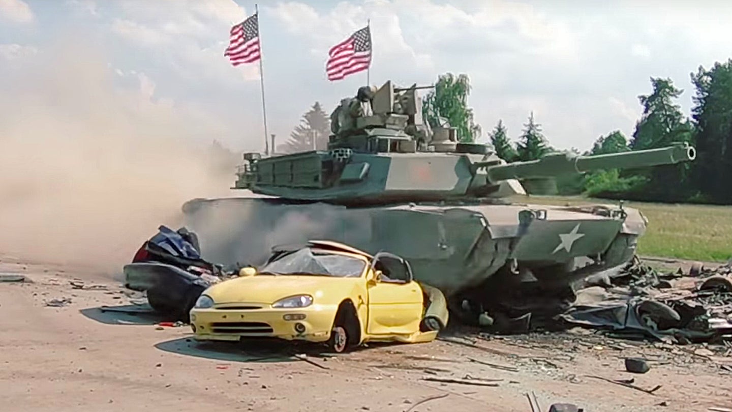 Watch US Army Abrams Tanks In World War II Paint Crush Cars At German Competition