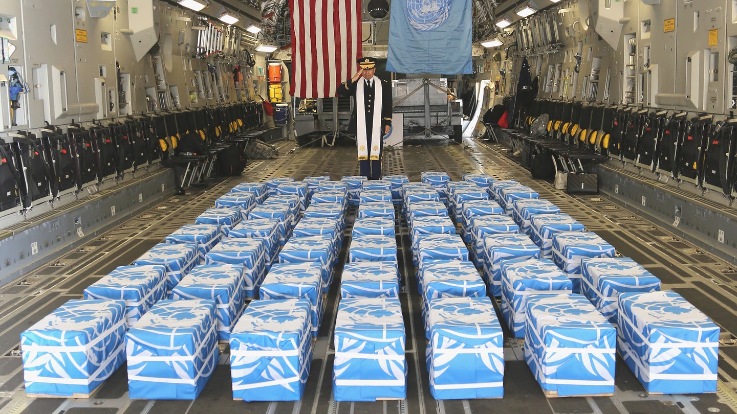 USAF C-17 Brings Remains Of American Troops To Osan Air Base From North Korea