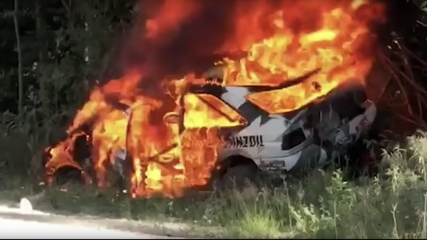Ken Block’s Ford Escort Cosworth Rally Car Burns Up at NEFR Stage Rally