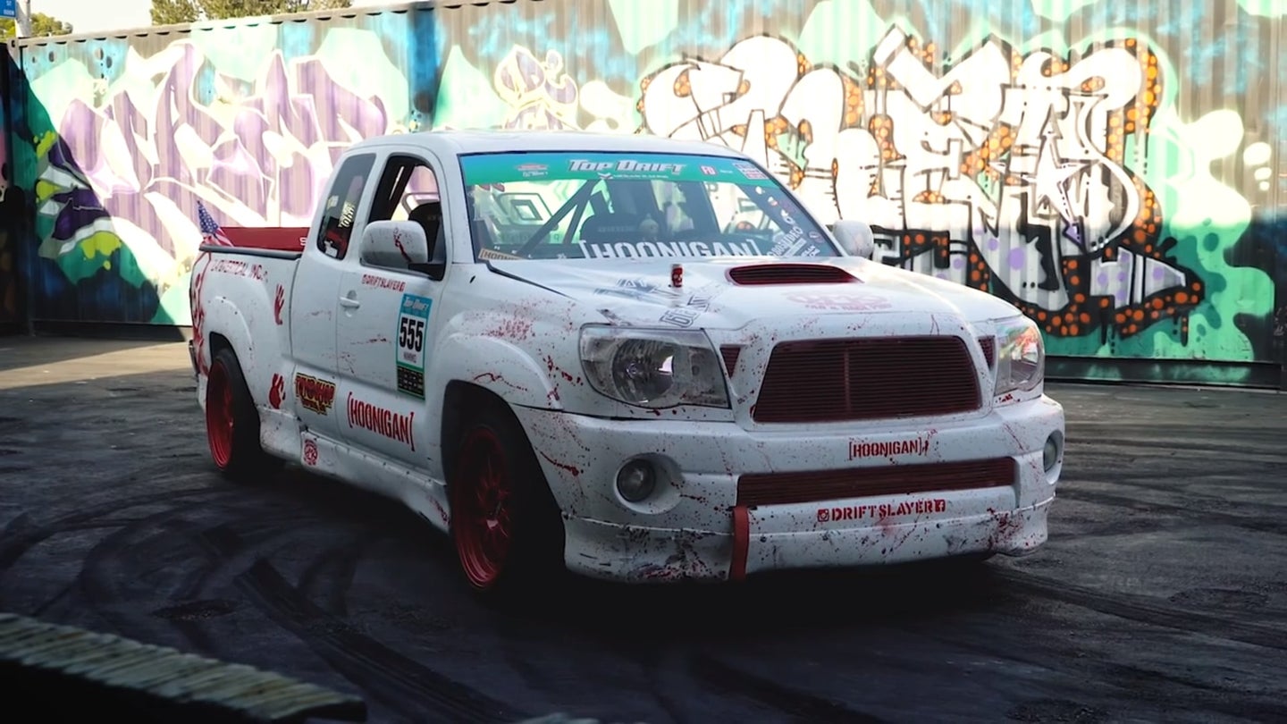 This is a 1JZ-Swapped Toyota Tacoma Drift Truck