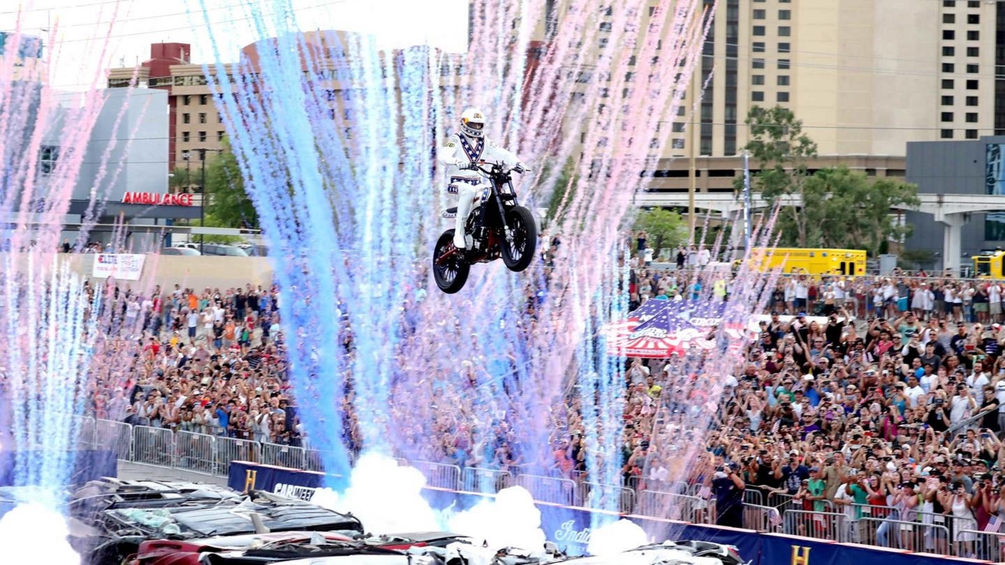 Travis Pastrana Lands Three of Evel Knievel’s Iconic Motorcycle Jumps in Las Vegas