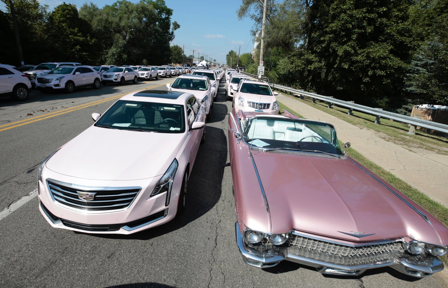 A Cavalcade of Pink Cadillacs Rides in Detroit to Honor the Queen of Soul